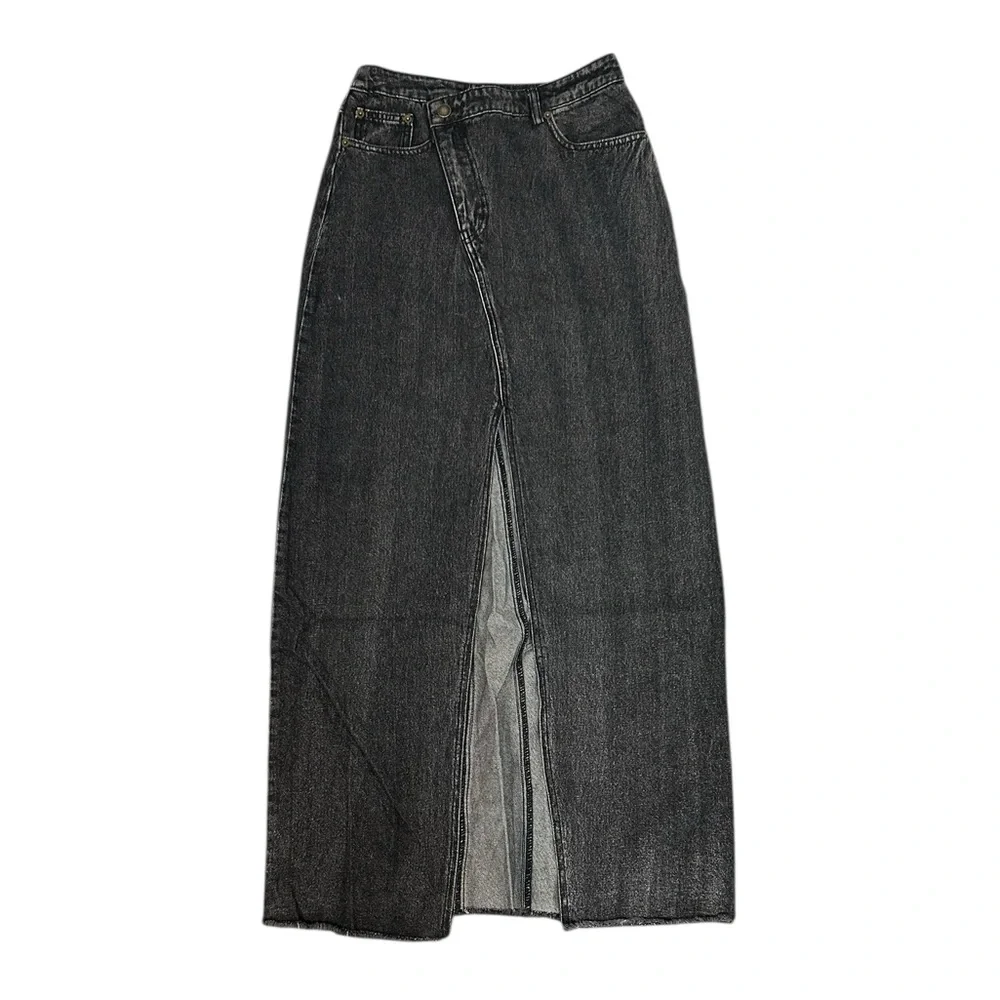 Dressed in Lala Maxi Black Denim Slit Skirt small Casual Fashion Slant NWT - Picture 1 of 10